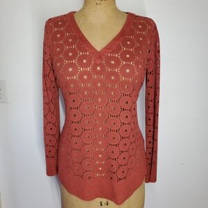 Alberto Makali S/M Tunic Top Microfiber Suede Laser-Cut Perforated Long Sleeve